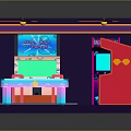 Vibrant Retro Arcade Room with Multiple Electronic Gaming Machines Air Hockey Table and Neon Signs