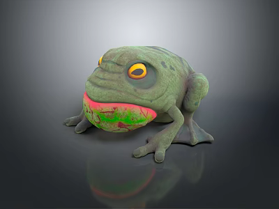 Cartoon Frog Character 3D Model with Green Body Yellow Eyes and Open Mouth 3d model