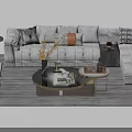 Modern Elegant Sofa and Coffee Table Set With Pillows Round Table Decorative Vase and Books 3d model