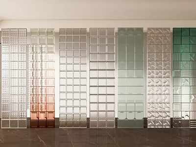 Modern Glass Room Dividers With Various Colored Patterns And Textured Designs 3d model