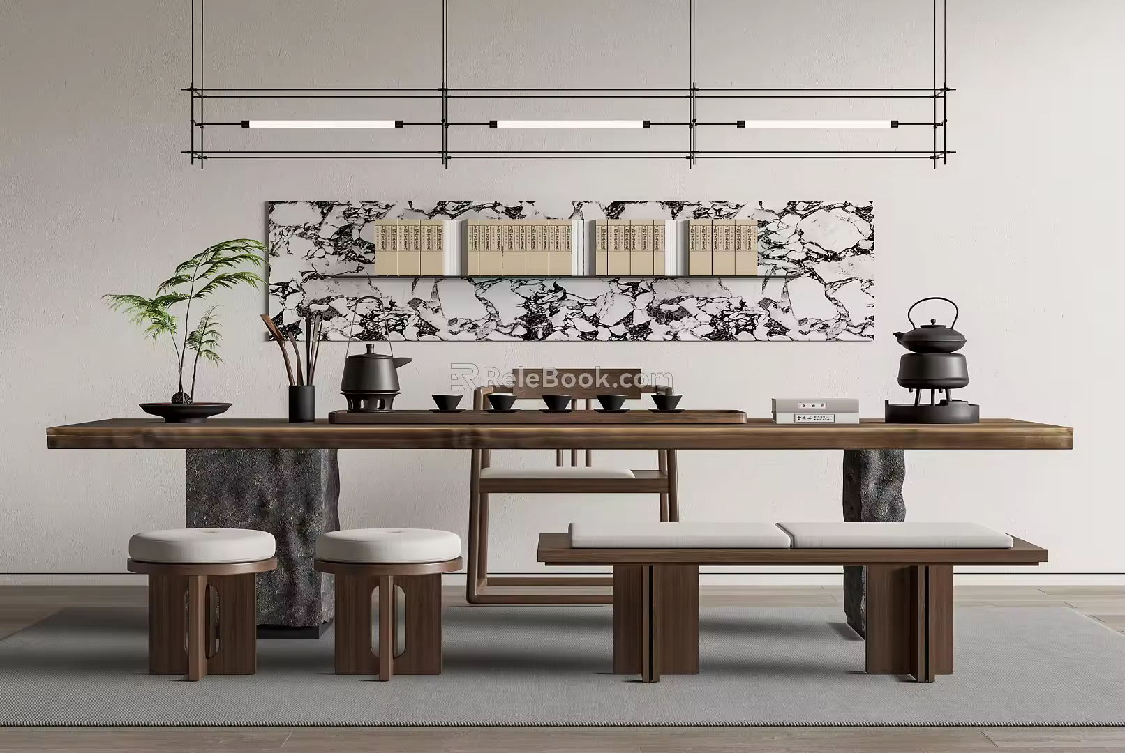 New Chinese Tea Table and Chair Combination Tea Table and Tea Set 3d model