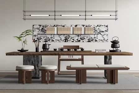 New Chinese Tea Table and Chair Combination Tea Table and Tea Set 3d model