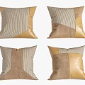 Set of Four Stylish Patchwork Pillows With Striped And Solid Fabric In Beige Brown Tones