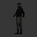 Man In Black Tactical Outfit With Hoodie Goggles And Open Arms Standing Pose
