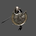 Game and Movie Character in Black Armor with Skeleton Helmet Holding Shield Sword Battle Stance