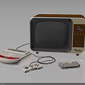 Vintage Electronic Appliances Featuring Retro TV Game Console Controllers And Cartridge