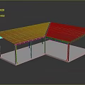 Red Roof Metal Frame L Shaped Outdoor Pergola Structure Design With Black Supports