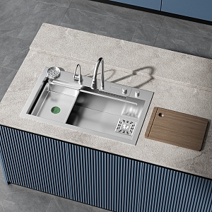 Kitchen Small Sink Cutting Board Faucet 3d model