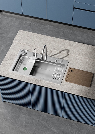 Kitchen Small Sink Cutting Board Faucet 3d model