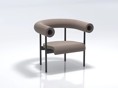 Leisure Chair With Curved Armrests Beige Upholstery Black Metal Legs Modern Design 3d model