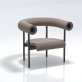 Leisure Chair With Curved Armrests Beige Upholstery Black Metal Legs Modern Design