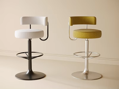 Modern Bar Design Featuring White And Yellow Upholstered Bar Stools With Metal Bases 3d model