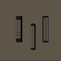 Three Modern Wall Lamps With Long Cylindrical Shades And Black Frames On Beige Wall