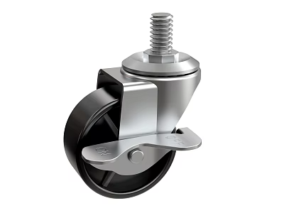 Sturdy Metal Caster Wheel With Black Rubber Tire And Screw Top Design 3d model