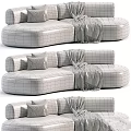 Modern Curved Sofa Designs In Beige Burgundy Brown With Pillows And Gray Blanket