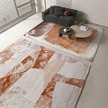 Square Rugs With Orange And White Abstract Geometric Patterns In Living Room