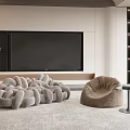 Comfortable Gray Knitted And Beige Single Bean Bag Sofas In Modern Living Room With TV Wall