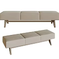 Beige Upholstered Three Seat Bench With Cushioned Seats And Wooden Legs Modern Design