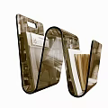 Modern Wavy Bookshelf With Glass Panels And Books On Shelves