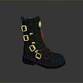 Black Leather Boots With Golden Buckles And Multiple Adjustable Straps For Daily Use
