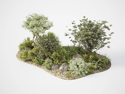 Diverse Flowers and Plants in Natural Garden With Shrubs Stones and Green Foliage 3d model