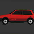 Classic Red Hatchback Car With Black Wheels Front Grille And Dark Surface Reflection 3d model
