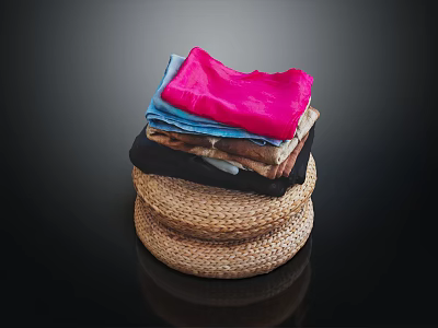 Colorful Fabrics With Soft Textures Stacked On Woven Mats Black Background 3d model