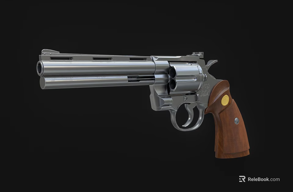 Classic Revolver Firearm With Silver Barrel And Wooden Grip Design 3d model 