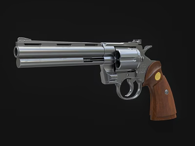 Classic Revolver Firearm With Silver Barrel And Wooden Grip Design 3d model