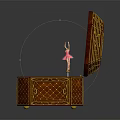 Ornate Red Wooden Jewelry Box With Green Lining And Interior Mirror Design