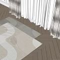 Beige Square Rug with Modern Design on Wooden Floor near White Curtains
