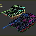 Military Vehicles Two Tanks With Blue Exterior And Camouflage Color Patterns