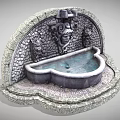 Outdoor Stone Garden Ornament Fountain With Arched Design Carved Decorations And Water Basin