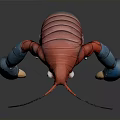 Red Character Design With Blue Limbs Antennae And Clawed Feet 3D Stylized Creature 3d model