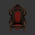 Ornate Antique Luxury Chair Featuring Red Upholstered Diamond Pattern And Carved Wooden Frame