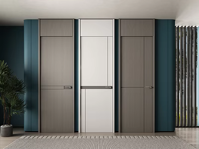 Modern Home Interior Featuring Gray And White Hinged Doors With Green Walls 3d model