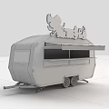 Yellow Mobile Food Truck With Cartoon Decorations Serving Window Awning For Street Food Service