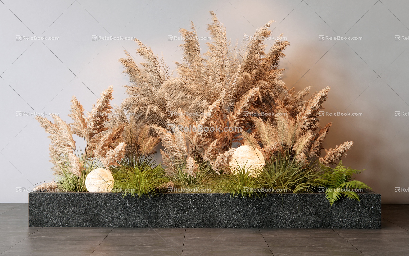 Reed plant combination wheat spike Pennisetum hay flower mirror plant pile potted plant 3d model