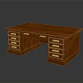 Traditional Wooden Office Desk With Brown Top And Gold Handle Drawers