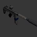 Submachine Gun With Tactical Scope Detachable Magazine Wooden Grip And Metal Body