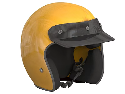 Yellow Safety Helmet With Black Visor Metal Buckles And Adjustable Strap 3d model