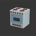 Stylish Kitchen Appliance Four Burner Stove Oven With Blue Door Glass Window And Control Knobs