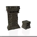 Ancient Stone Structures In Modern Setting With Tall And Short Brick Details 3d model