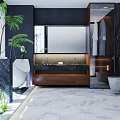 Modern Bathroom With Hammock Bathtub Plants And Large Window