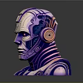 Futuristic Mechanical Robot Head 3D Model With Metallic Texture And Red Eyes