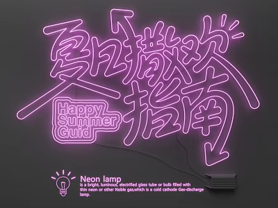 Vibrant Neon Light Fixture for Summer Party Decor with Illuminated Happy Guide Design 3d model