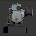 Old Industrial Machinery With Motor Metal Components And Horn Shaped Part On Base