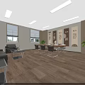 Modern Conference Room Interior With Wooden Flooring Large Table Chairs Sofa And Green Plants