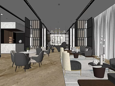 Modern Elegant Lounge Area Interior With Gray Beige Sofas Coffee Tables And Chandelier 3d model