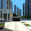 High Rise Residential Buildings With Modern Design Entrance Area Bus Access Spacious Plaza Green Plants
